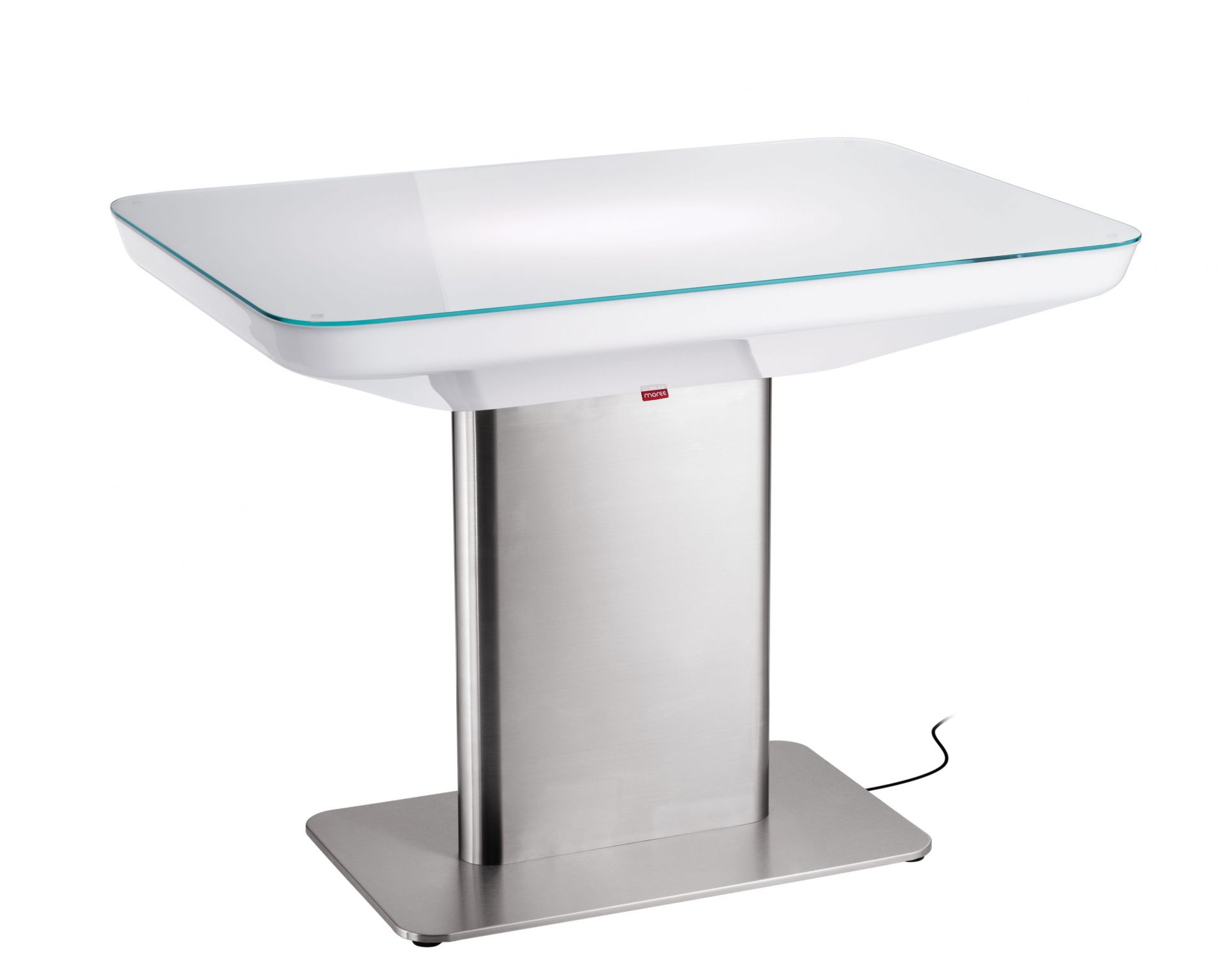 Studio 75 Outdoor Tisch von Moree mit weißer Tischplatte und Edelstahlfuß. Moderner Gartentisch.